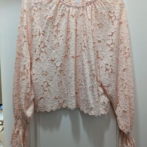 Free People Blush Pink Lace Peasant Blouse